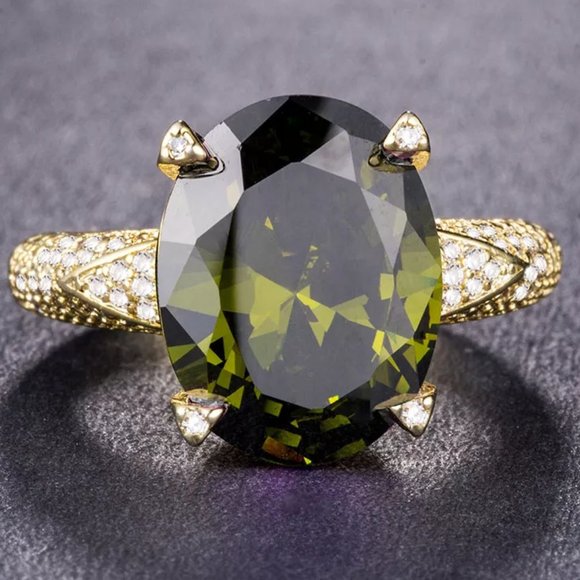 "18K Gold Plated Beautiful Green CZ Women Promise Ring, FB16FA1024 - Picture 2 of 2